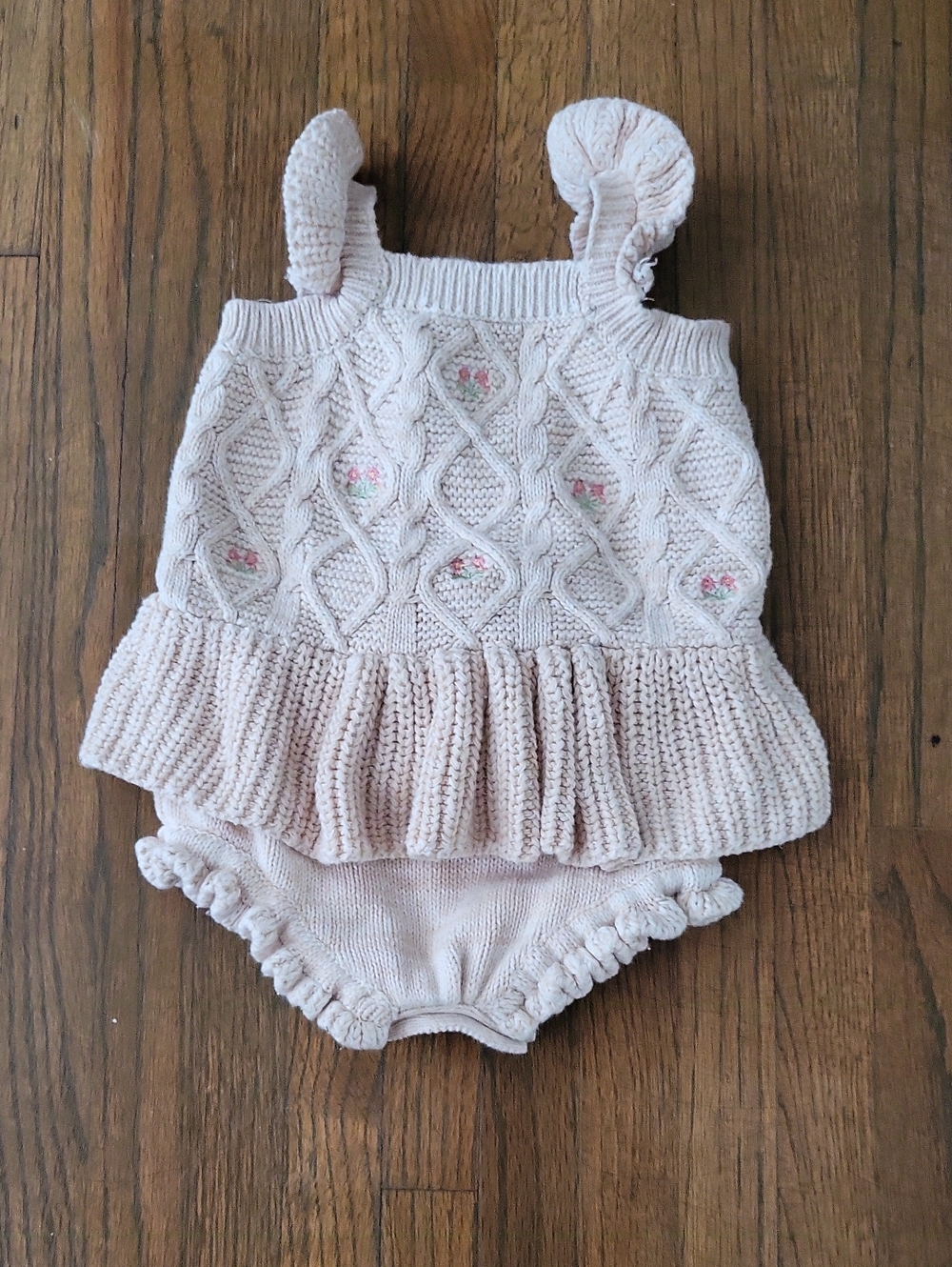 Nicole Miller Blush Knit Ruffle Diaper Cover Romper